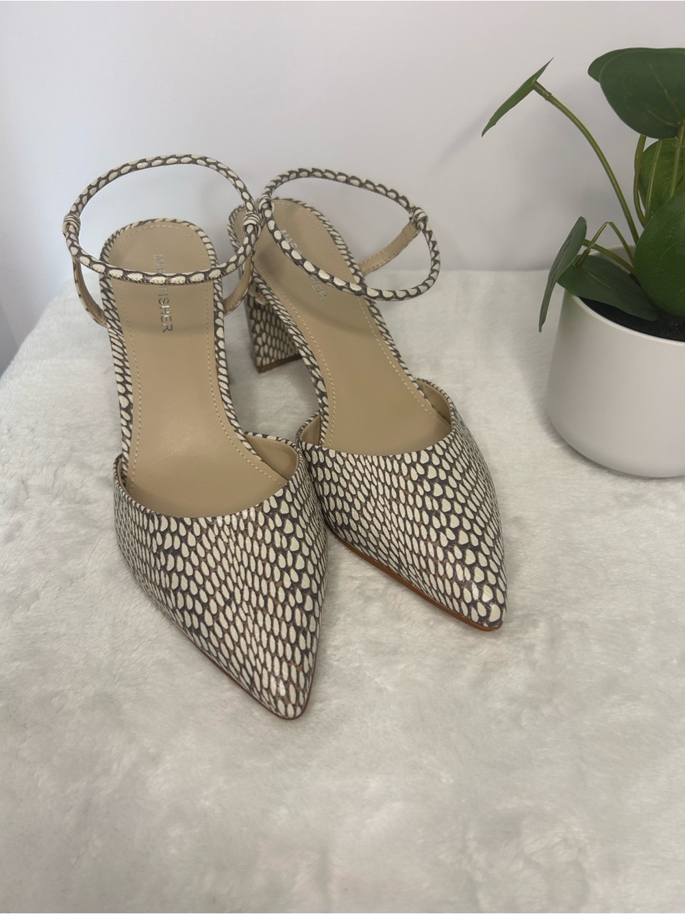 Marc Fisher Pointed Toe Ankle-Strap Pumps in Cream & Brown